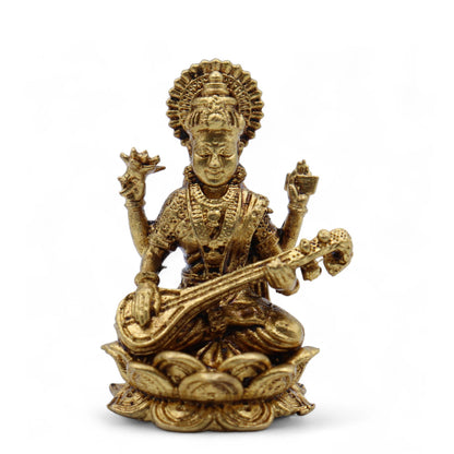 Saraswati Brass Miniature Figure, Small, 4cm