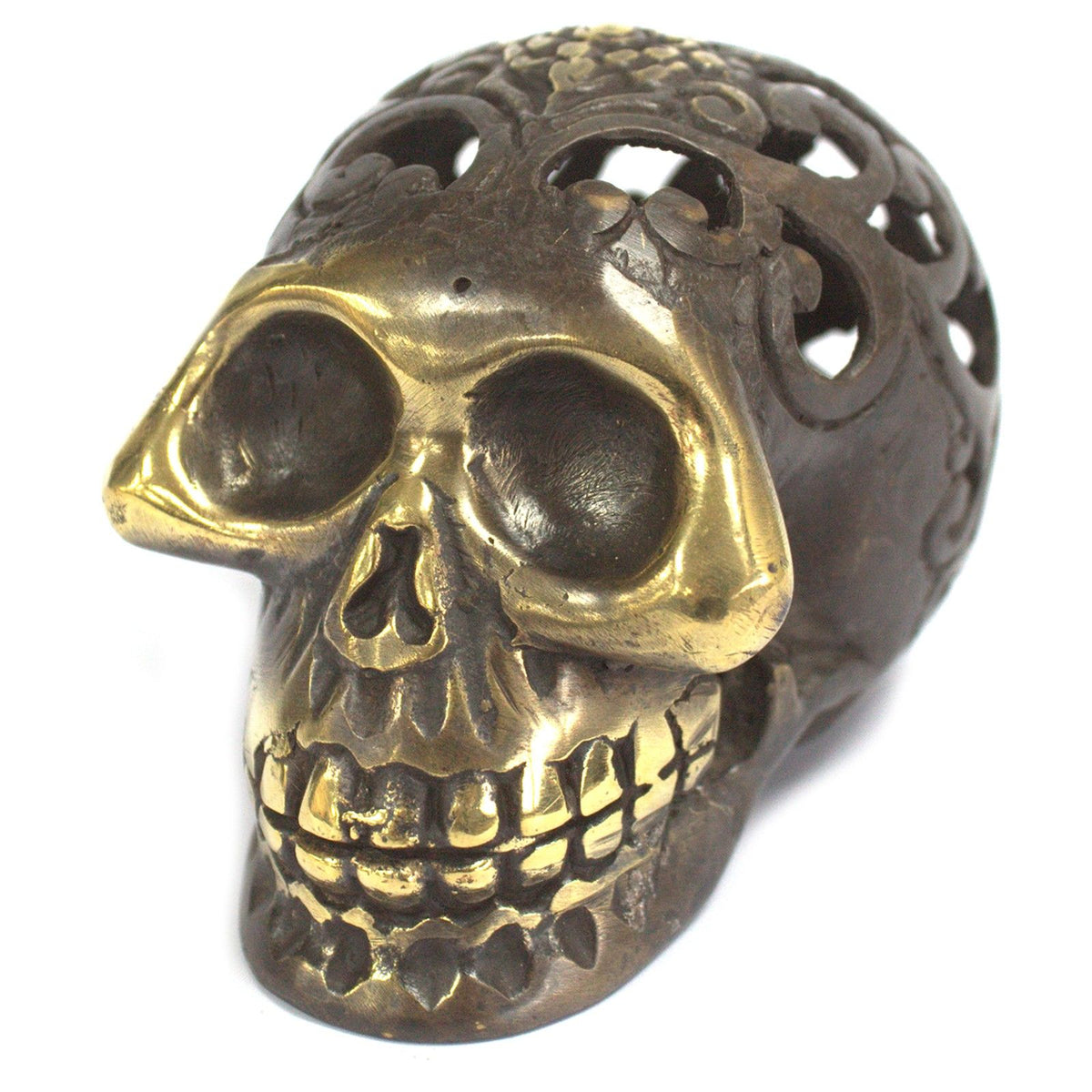 Vintage Brass Skull Ornament, Large