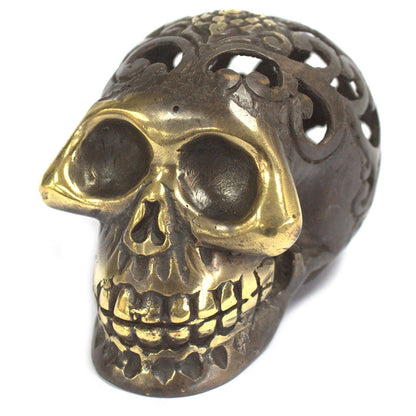 Vintage Brass Skull Ornament, Large