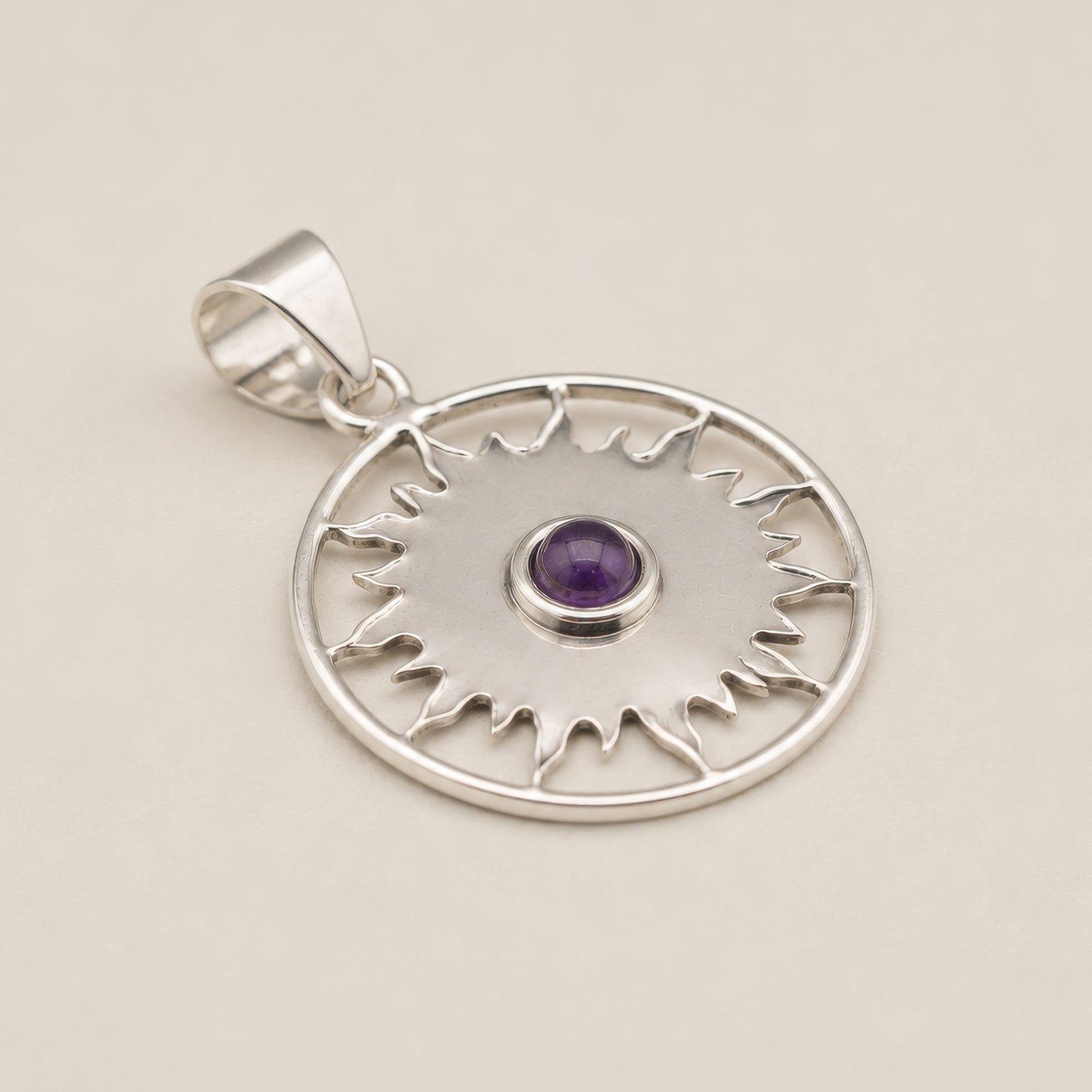 Indian Devotional Pendant - Silver Plated (45cm Cord)- Sun Worship Amethyst – product image 5
