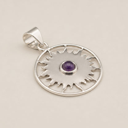 Indian Devotional Pendant - Silver Plated (45cm Cord)- Sun Worship Amethyst – product image 5