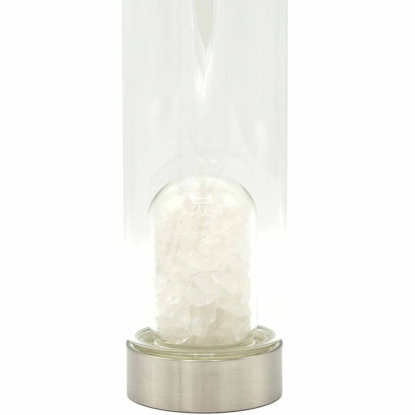 Crystal Infused Glass Water Bottle - Cleansing Clear Quartz - Chips – detail view