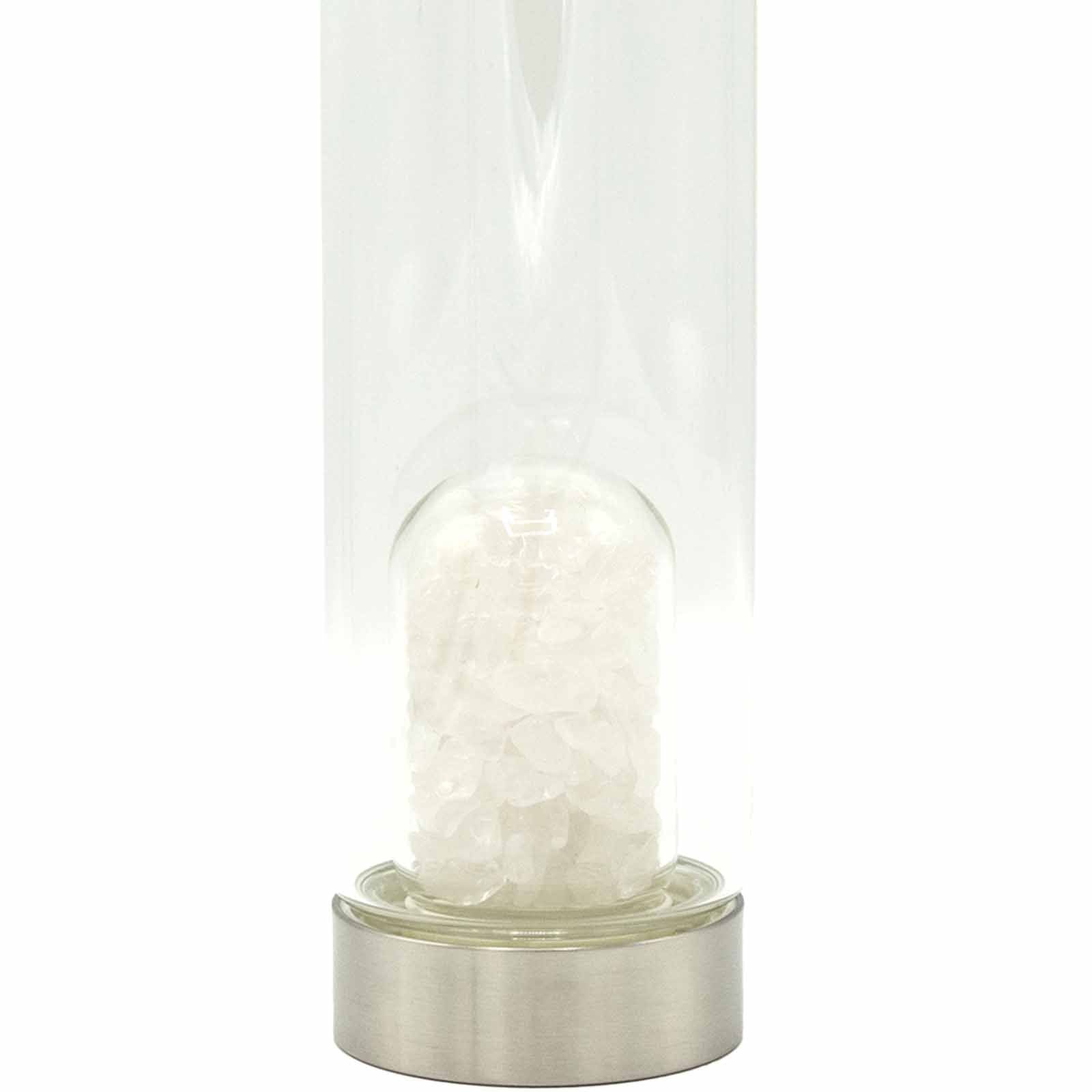 Crystal Infused Glass Water Bottle - Cleansing Clear Quartz - Chips – detail view