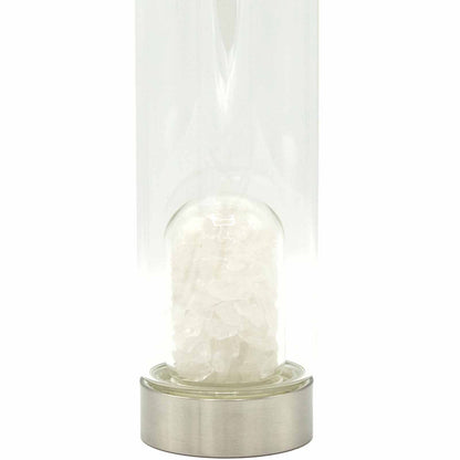 Crystal Infused Glass Water Bottle - Cleansing Clear Quartz - Chips – detail view