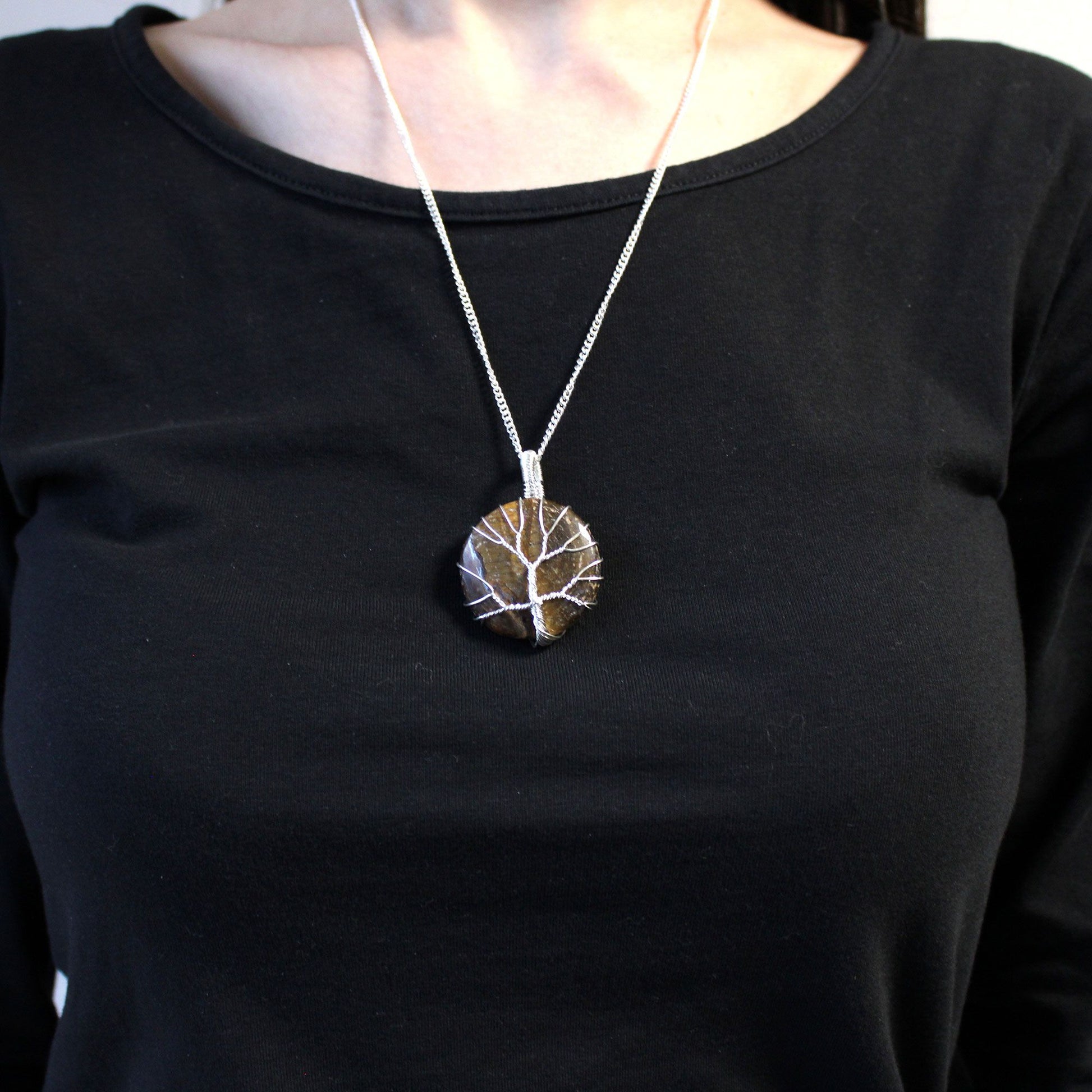 Tree of Life Gemstone Necklace - Tiger Eye – detail view