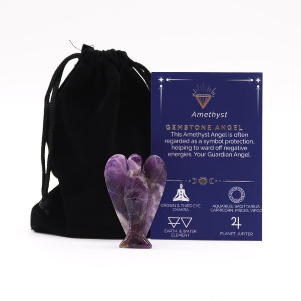 Hand Carved Gemstone Angel - Amethyst | Auro & Co