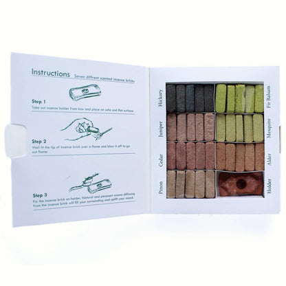 Display Set of 70 Incense Smudge Bricks and Burner - 7 Earthy Himalaya Incenso | Auro & Co