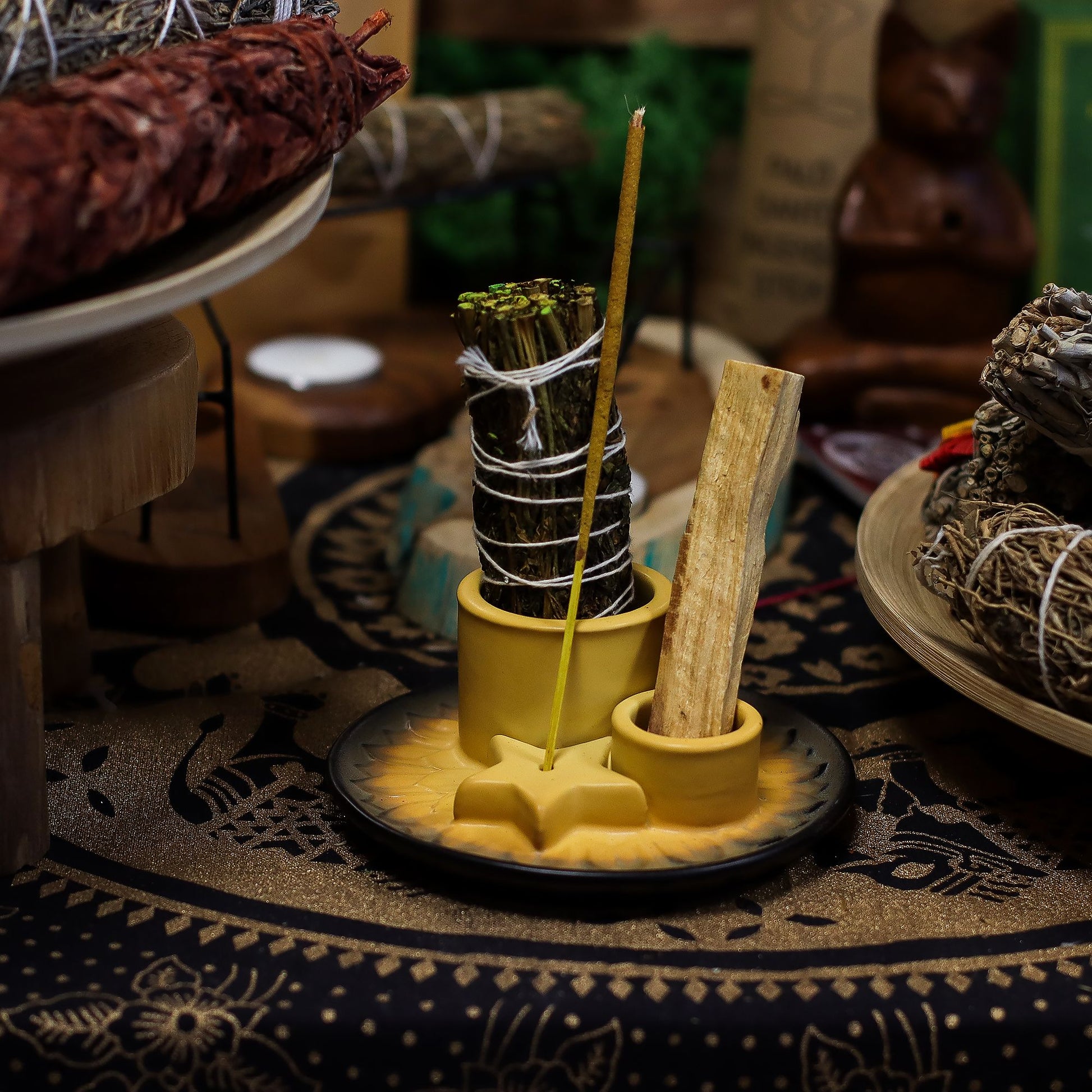 Palo Santo Stick & Smudge Holder - Mandala - Sand & Grey – product image 12