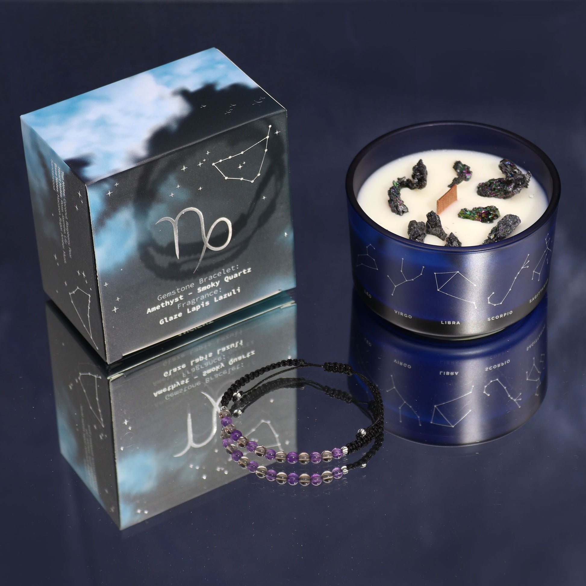 Capricorn Zodiac Crystal Candle Set – detail view