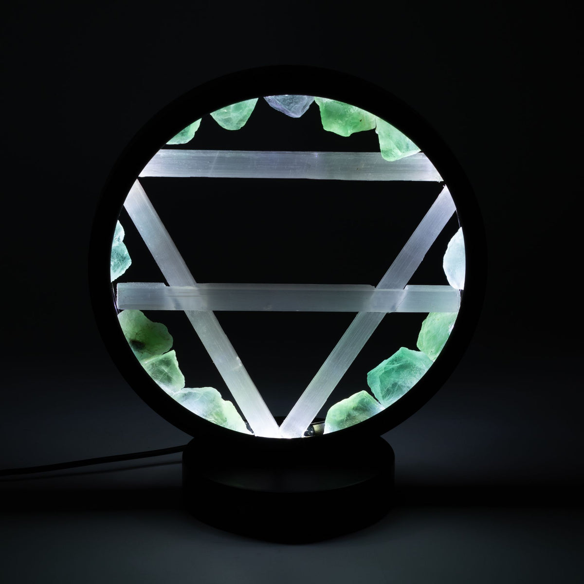 Earth Gemstone Halo Lamp, Green Aventurine and Selenite