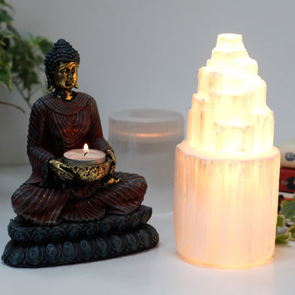 Natural Selenite Tower Lamp - 20 cm – lifestyle shot
