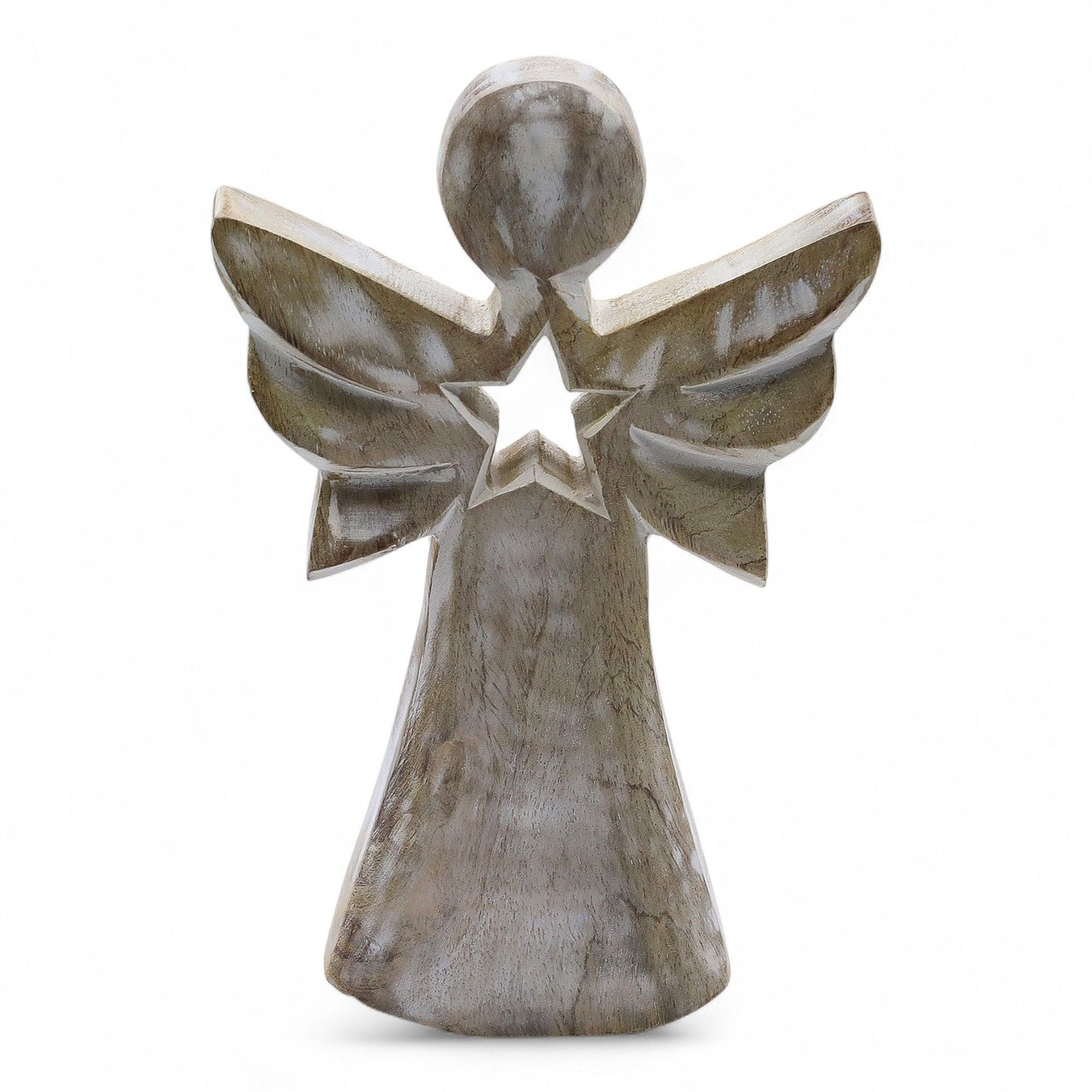 Mango Wood Angel - Whitewash with Star Cut Out | Auro & Co