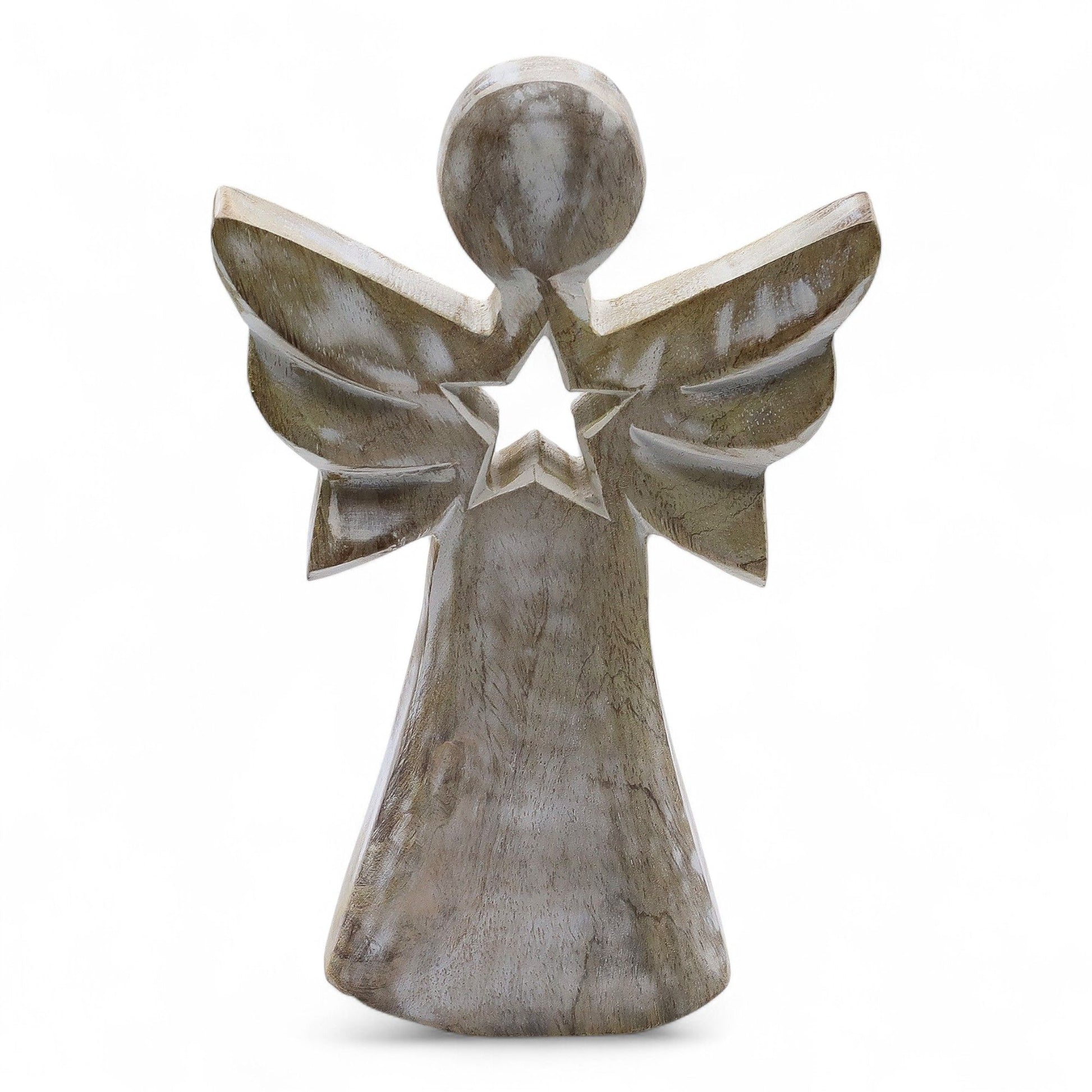 Mango Wood Angel - Whitewash with Star Cut Out | Auro & Co
