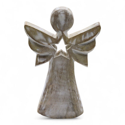 Mango Wood Angel - Whitewash with Star Cut Out | Auro & Co