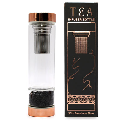 Crystal Glass Tea Infuser Bottle - Rose Gold - Onyx | Auro & Co