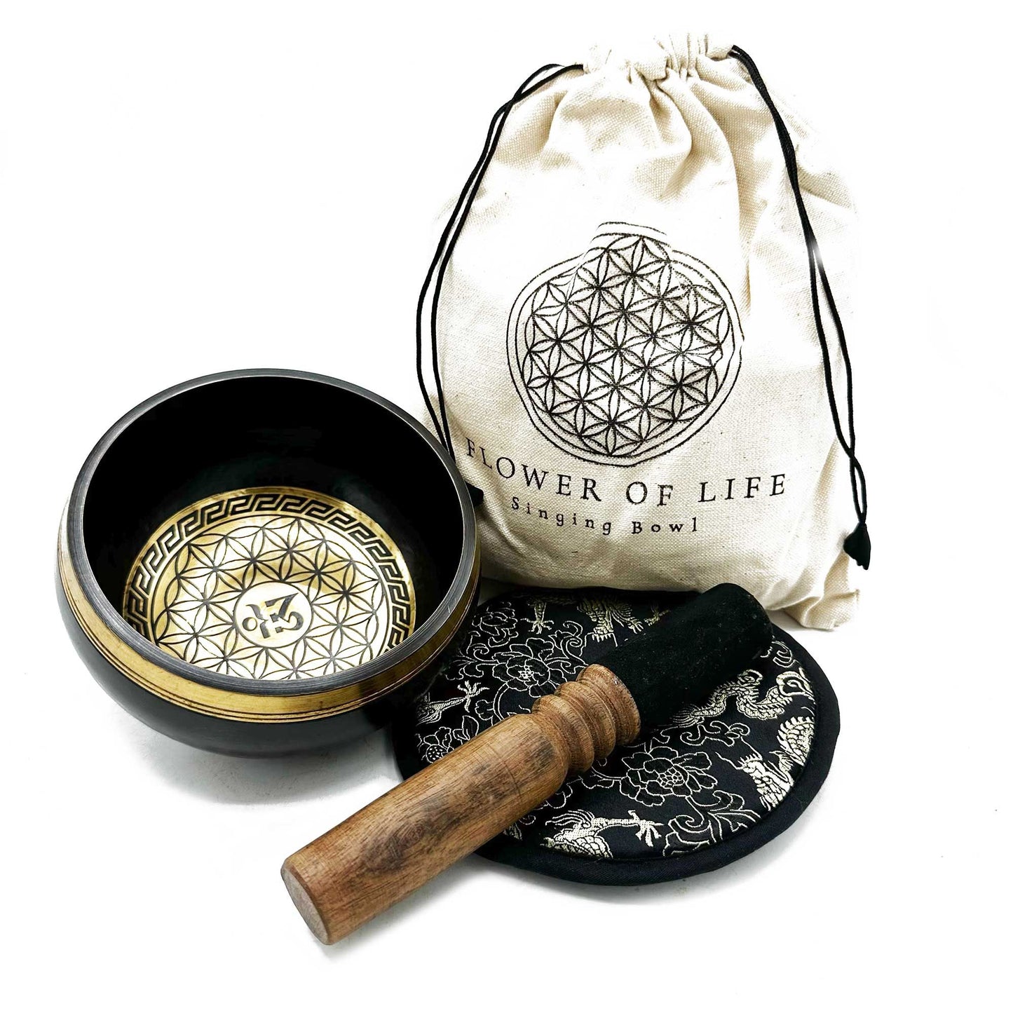 Hand Beaten & Engraved Singing Bowl Gift Set - 14cm - Flower of Life | Auro & Co