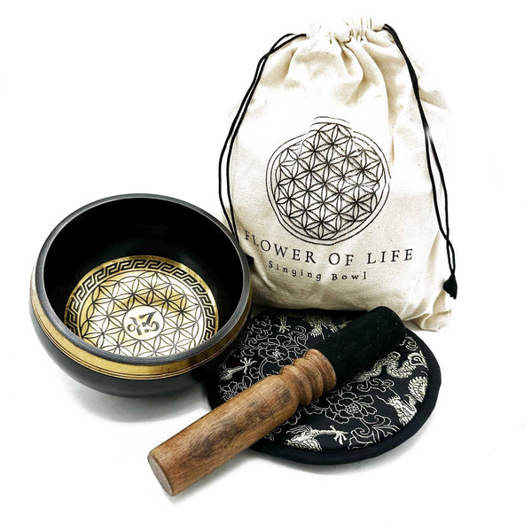 Hand Beaten & Engraved Singing Bowl Gift Set - 14cm - Flower of Life | Auro & Co
