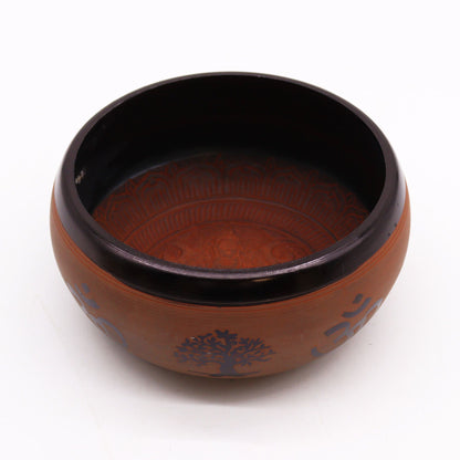 Earth Powder Singing Bowl - Clay Om  Buddha - 16cm – detail view