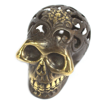 Vintage Brass Skull Ornament, Large
