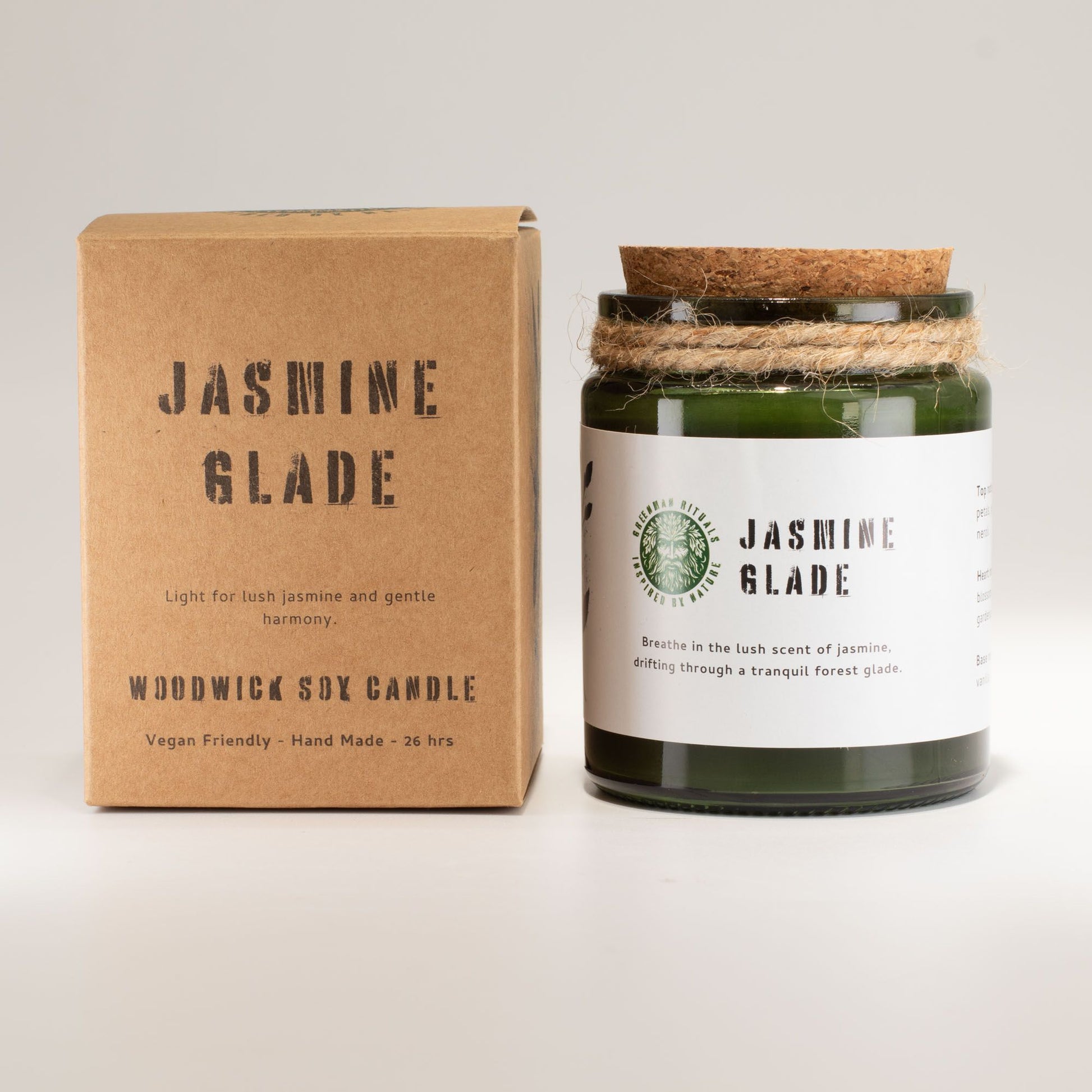 Greenman Woodwick Soy Candle - Jasmine Glade – detail view
