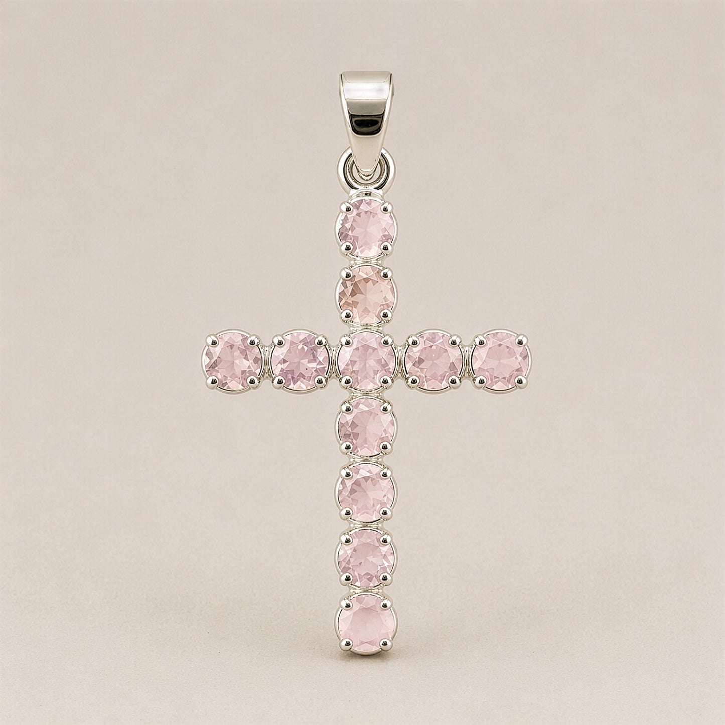 Indian Devotional Pendant - Silver Plated (45cm Chain)- Rose Quartz Crucifix – lifestyle shot