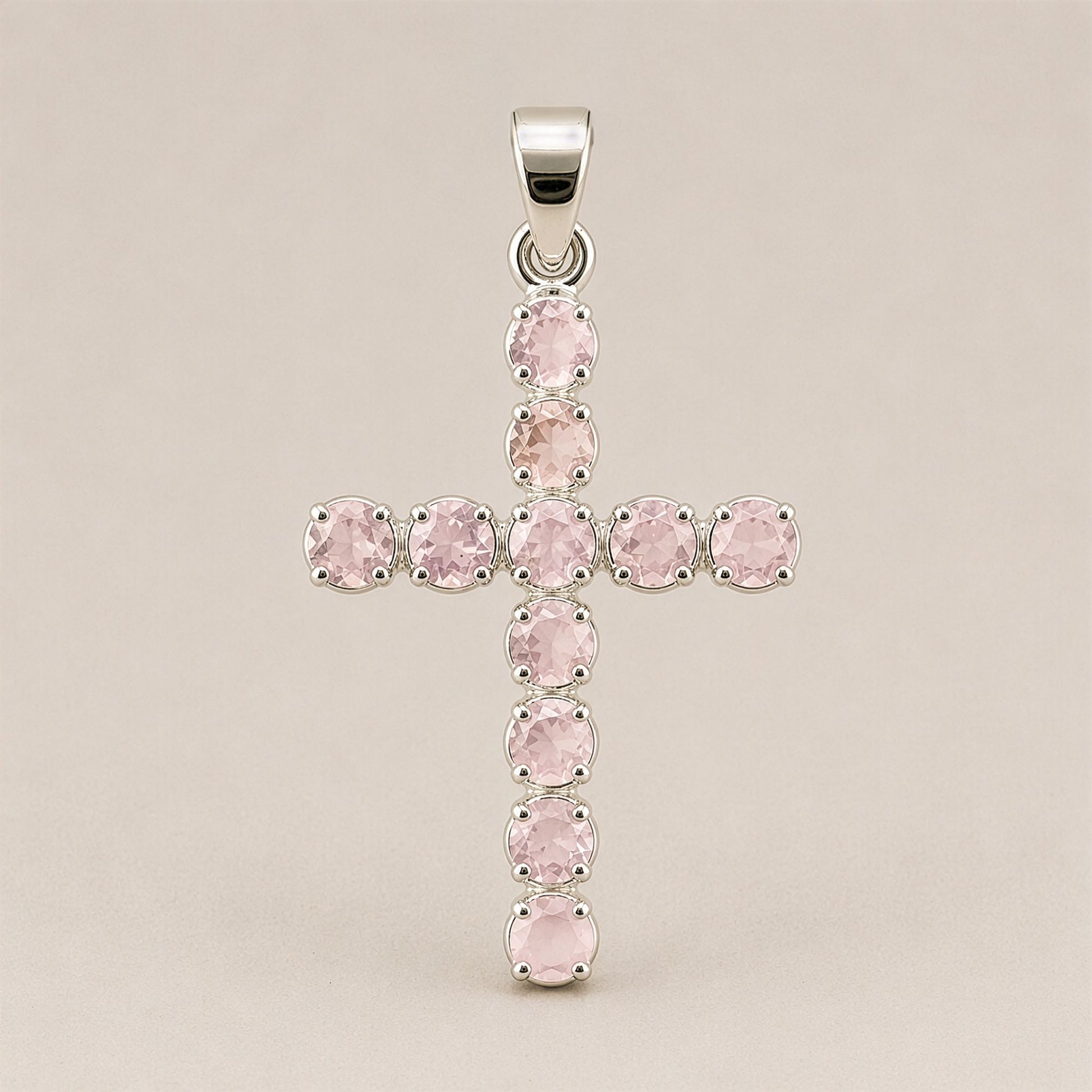 Indian Devotional Pendant - Silver Plated (45cm Chain)- Rose Quartz Crucifix – lifestyle shot