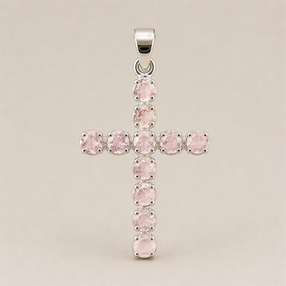 Indian Devotional Pendant - Silver Plated (45cm Chain)- Rose Quartz Crucifix – lifestyle shot