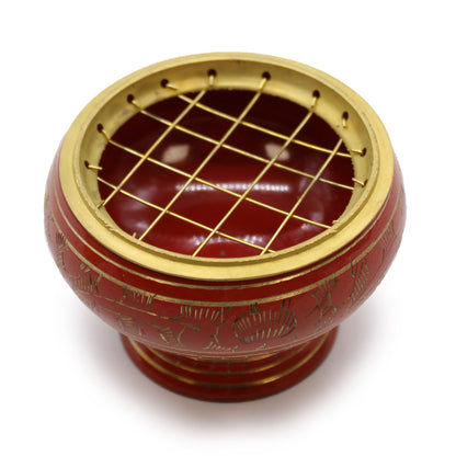 Sacral Chakra Charcoal Incense Jar, Tall, Red, Brass