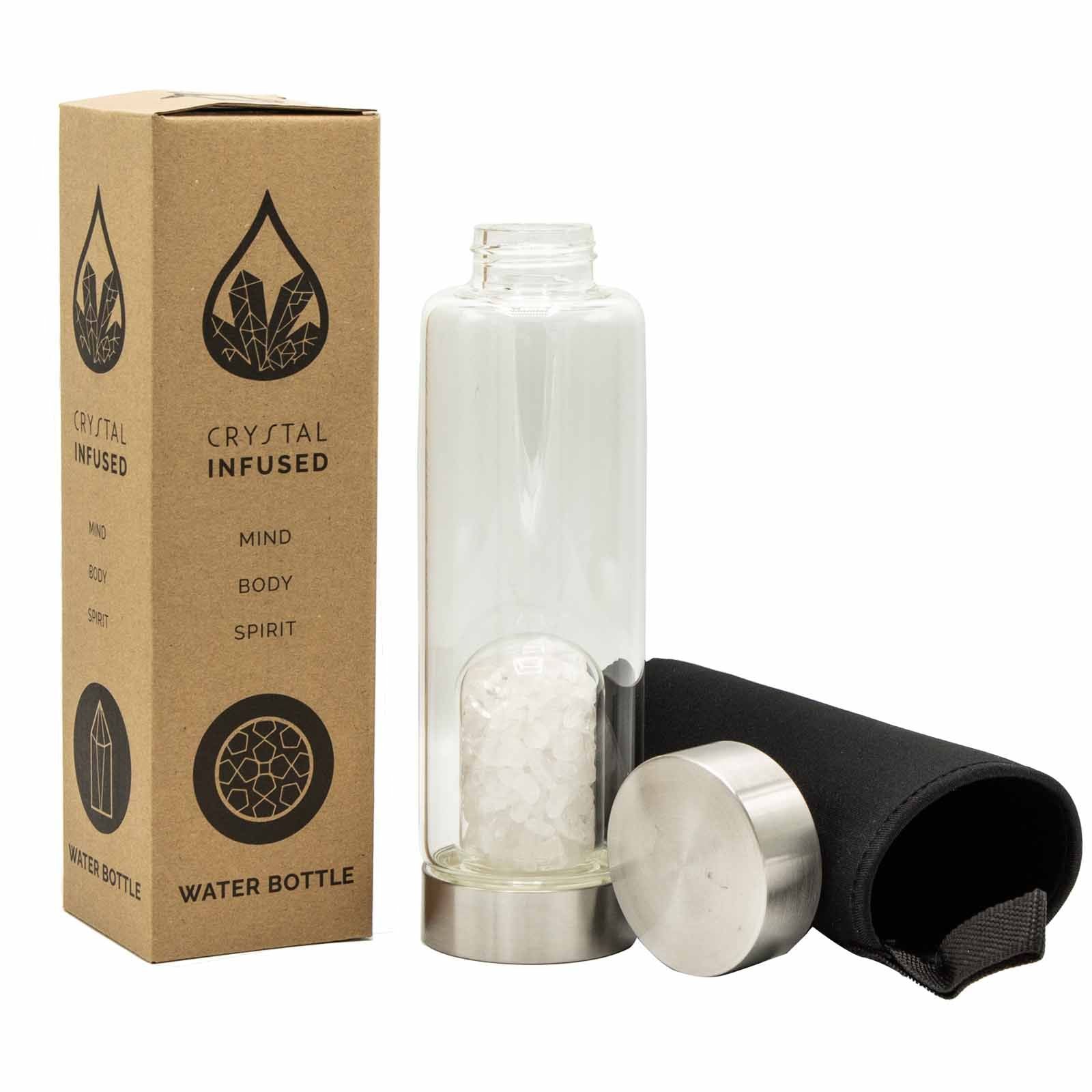 Crystal Infused Glass Water Bottle - Cleansing Clear Quartz - Chips – lifestyle shot