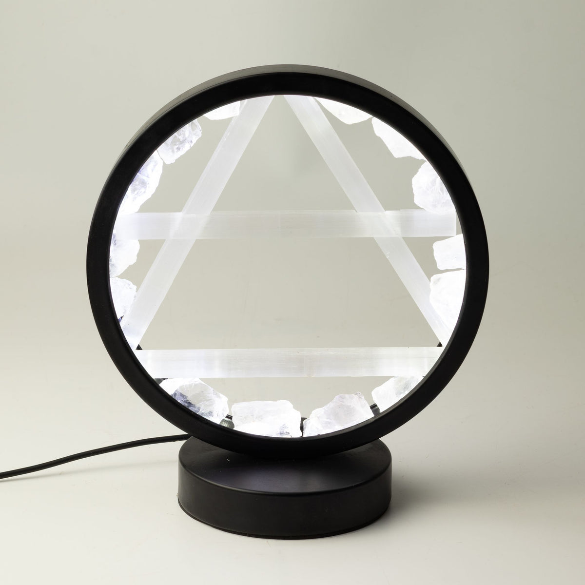 Air Gemstone Halo Lamp, Clear Quartz and Selenite