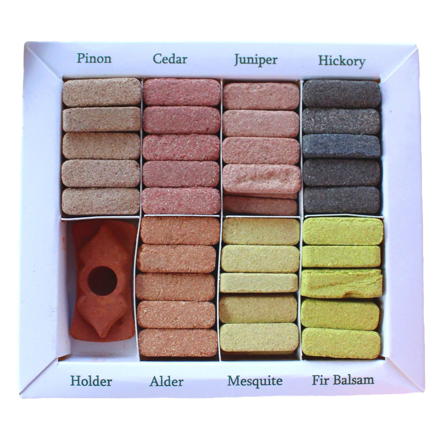 Display Set of 70 Incense Smudge Bricks and Burner - 7 Earthy Himalaya Incenso – detail view