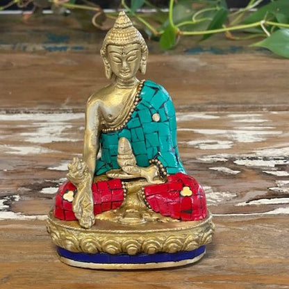 Inlaid Brass Buddha Statue