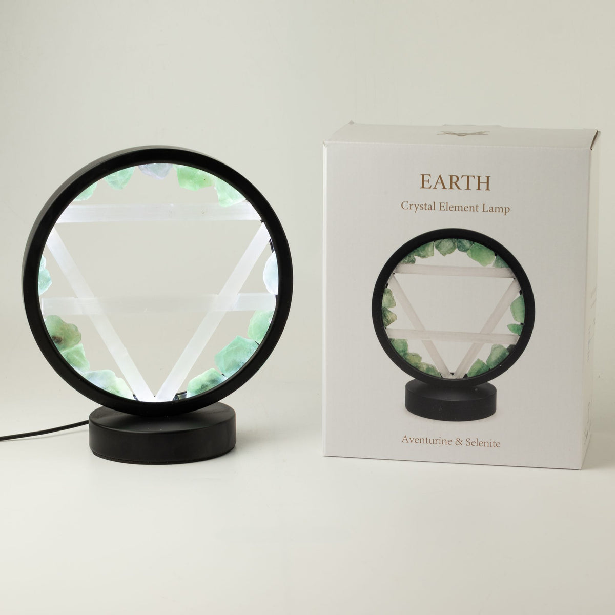 Earth Gemstone Halo Lamp, Green Aventurine and Selenite