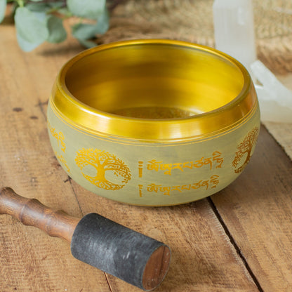 Large Aluminum Singing Bowl - Buddha Tree of Life - Copper Colour (19cm) – product image 5