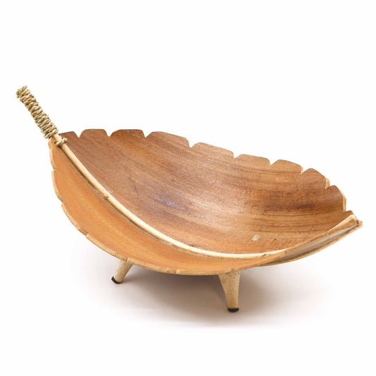 Curved Artisan Serving Bowl – Natural Wood Finish