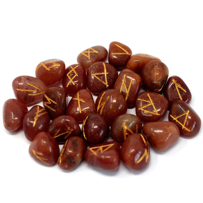Runes Stone Set in Pouch- Red Aventurine | Auro & Co