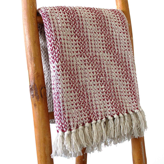 Ruby Weave Cozy Tassel Throw – Two-Tone Boho Charm