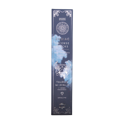 Zodiac incense sticks packaging for Taurus with celestial design on a white background