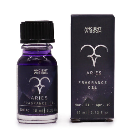 Aries fragrance oil bottle and packaging on a white background