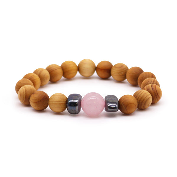 Cedarwood Heart Chakra Bangle with Rose Quartz | Auro & Co