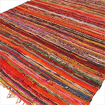 Luxury Handwoven Rag Rug – Orange (150 × 90 cm)
