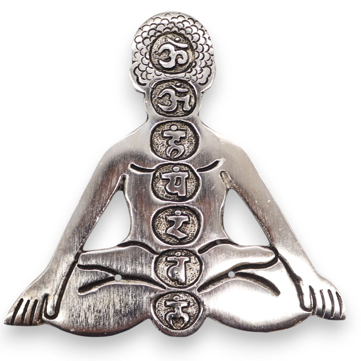Seven Chakra Yoga Incense Holder, Polished Aluminium, 12cm