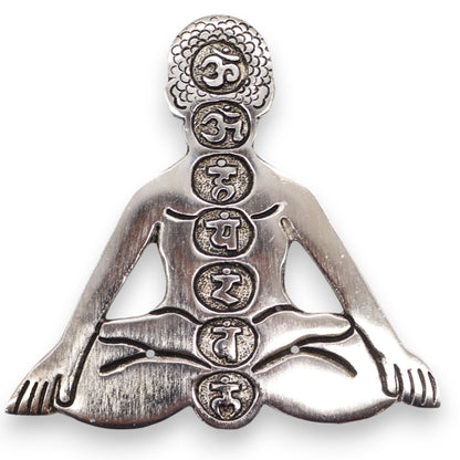 Seven Chakra Yoga Incense Holder, Polished Aluminium, 12cm