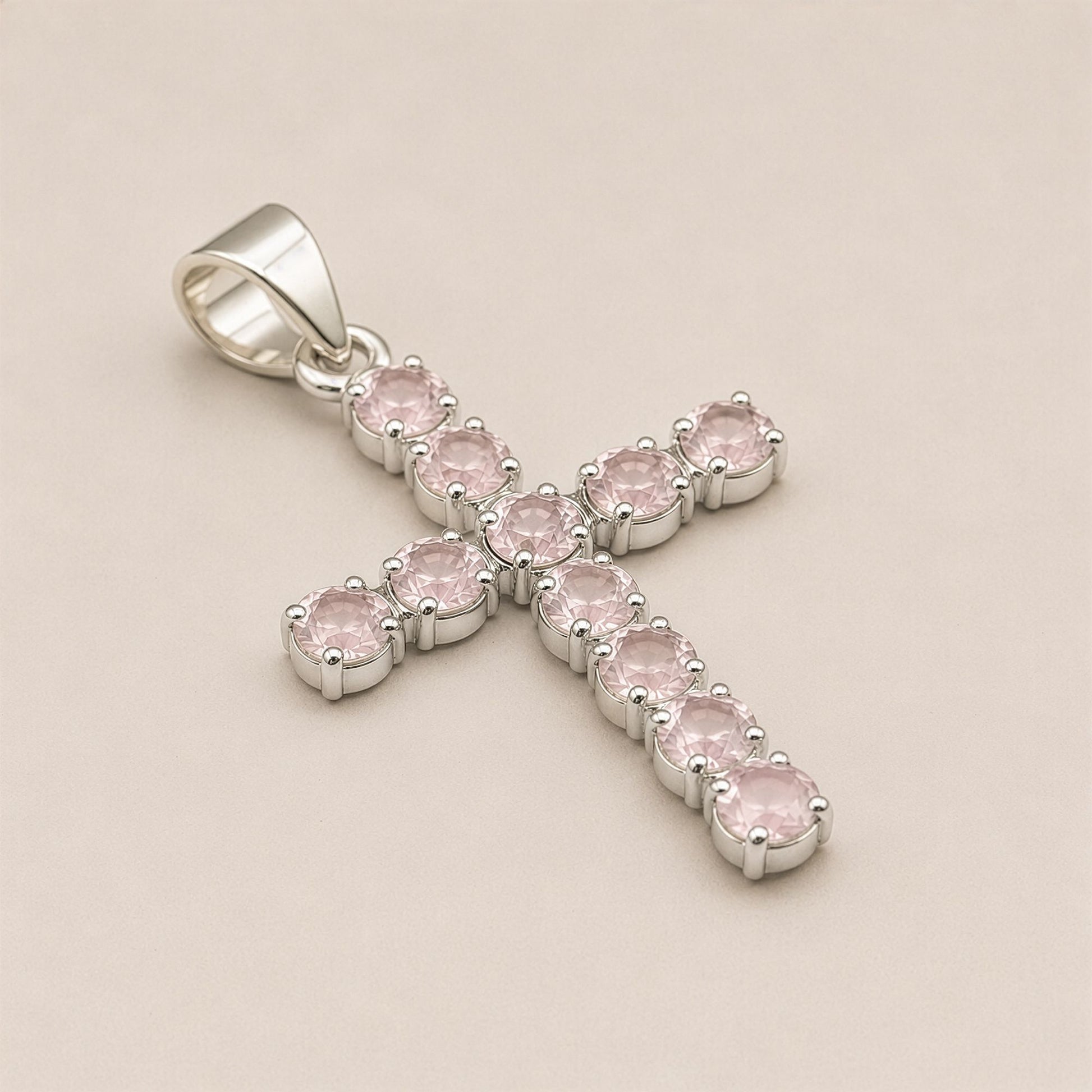 Indian Devotional Pendant - Silver Plated (45cm Chain)- Rose Quartz Crucifix – packaging