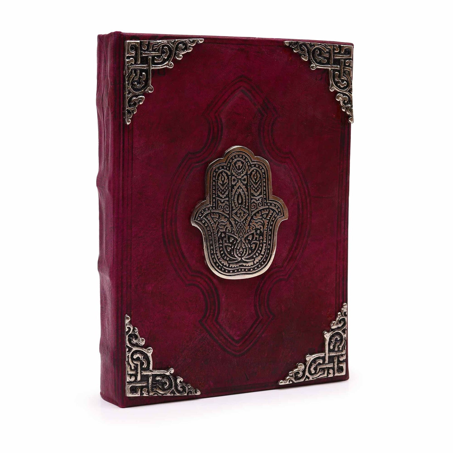 Heafty Red Tan Book - Zinc Hamsa Decor - 200 Deckle Edges Pages - 26x18cm | Auro & Co