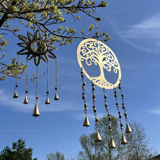 Tree of Life Brass Bell Chime with Glass Beads, Large