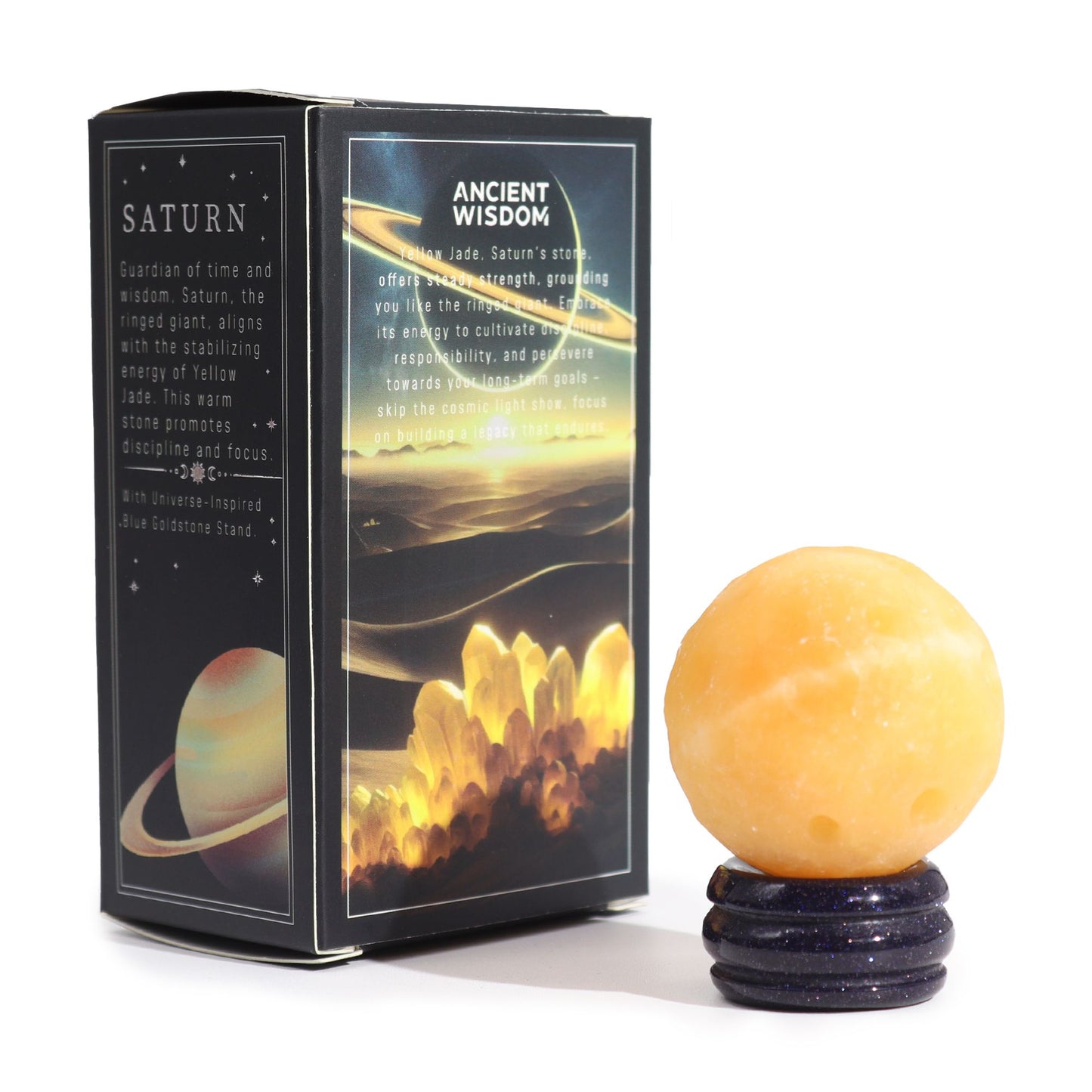 Yellow Jade Planet on a Sola Goldstone Stand (SATURN) | Auro & Co