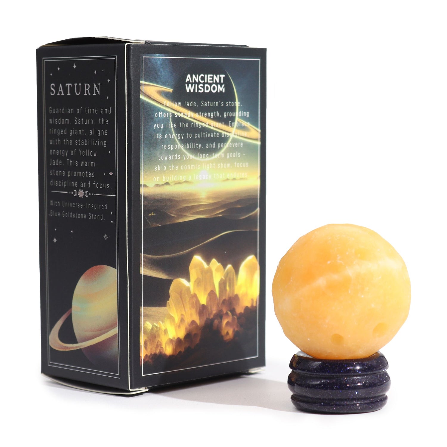 Yellow Jade Planet on a Sola Goldstone Stand (SATURN) | Auro & Co
