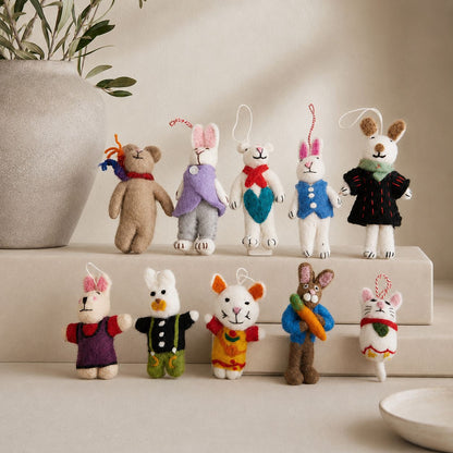 Felt Animal Charms, Mini Cute Set of 10, Hanging Decorations & Bag Charms