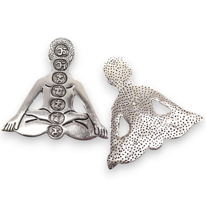 Seven Chakra Yoga Incense Holder, Polished Aluminium, 12cm
